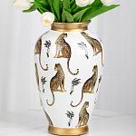 Ваза белая овальная с рисунком леопардов и золотыми акцентами LEOPARD Collection варинант исполнения - 2 | Loft Concept в Липецке