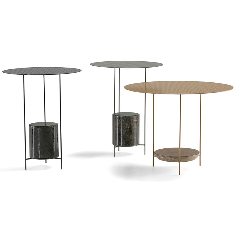 Дизайнерский круглый кофейный стол из металла с мраморным декором PANNA COTTA Coffee Table Черный Золотой в Липецке | Loft Concept 