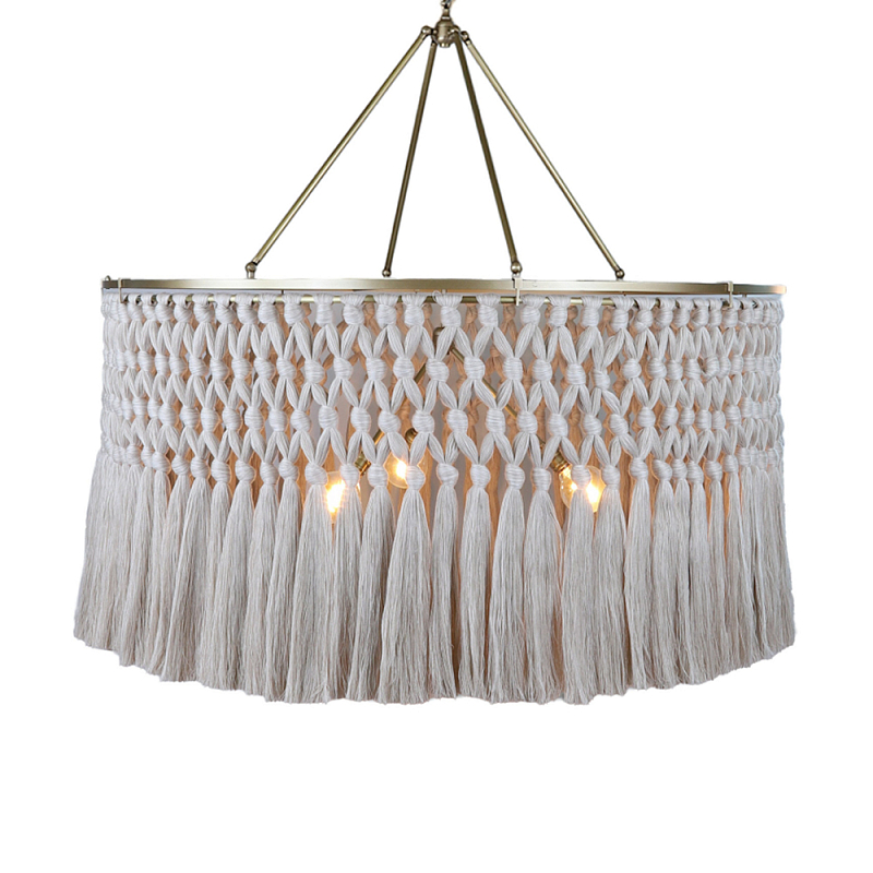 Люстра круглая плетеная с бахромой Wicker Tassel Chandelier Молочный Люстра круглая плетеная с бахромой Wicker Tassel Chandelier Молочный в Липецке | Loft Concept