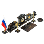 Настольный письменный набор с часами из природного камня обсидиана National Еmblem варинант исполнения - 2 | Loft Concept в Липецке