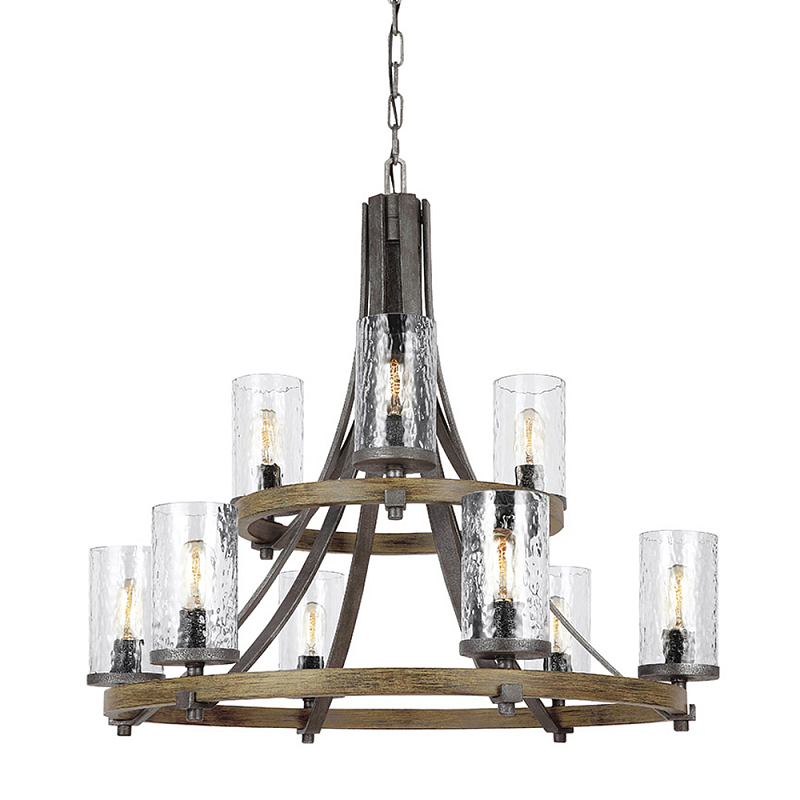 Люстра с цилиндрическим плафонами из толстого волнистого стекла в индустриальном стиле Feiss Черный Коричневый Прозрачное Стекло в Липецке | Loft Concept 