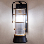 Настенный фонарь цилиндрической формы с рифленым стеклом в золотом каркасе на черном прямоугольном основании Eurofase варинант исполнения - 10 | Loft Concept в Липецке