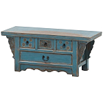 Деревянная ТВ-тумба в китайском стиле с 4-мя ящиками и резным декором голубая Luo Chinese TV Stand Blue варинант исполнения - 2 | Loft Concept в Липецке