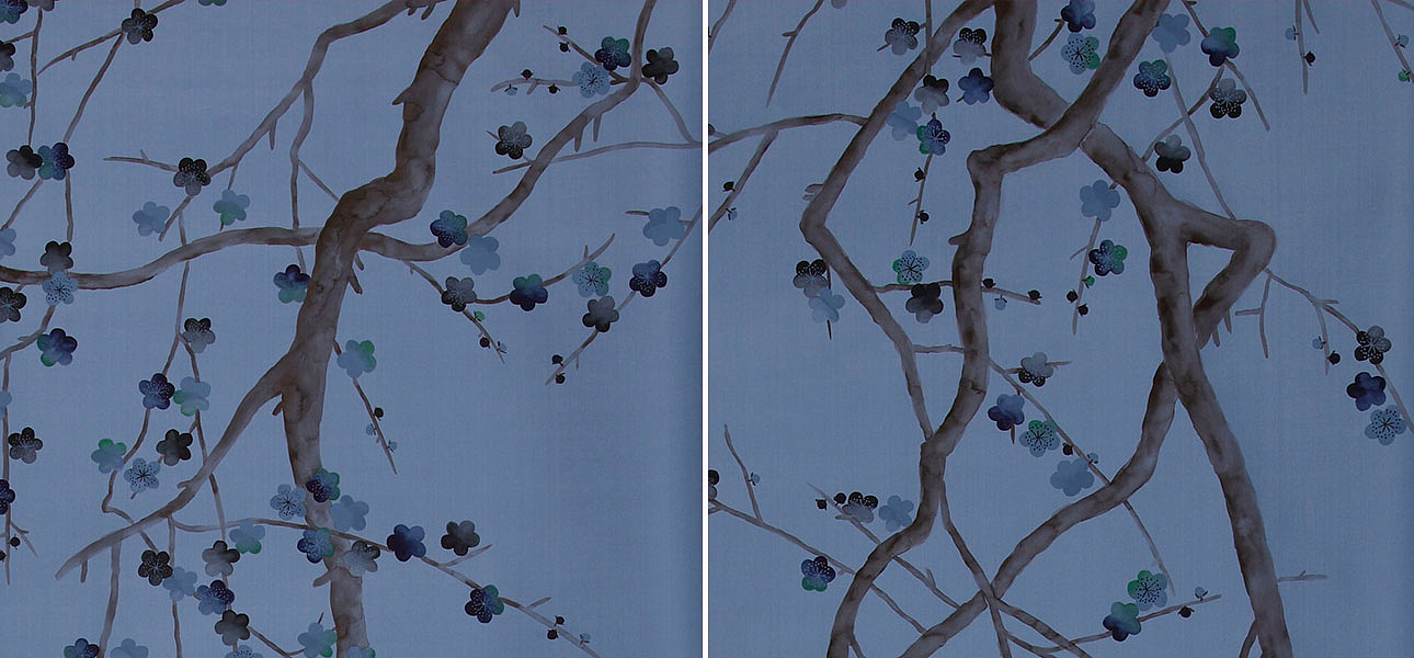 Обои ручная роспись Plum Blossom Special Colourway on Sky Blue dyed silk Обои ручная роспись Plum Blossom Special Colourway on Sky Blue dyed silk - Loft-Concept в Липецке