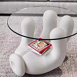 Дизайнерский журнальный стол с круглой прозрачной столешницей на белом фигурном основании Luqak варинант исполнения - 2 | Loft Concept в Липецке