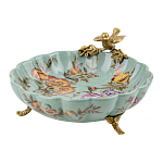 Блюдо из голубого фарфора с бронзовой птичкой Blue Garden варинант исполнения - 1 | Loft Concept в Липецке