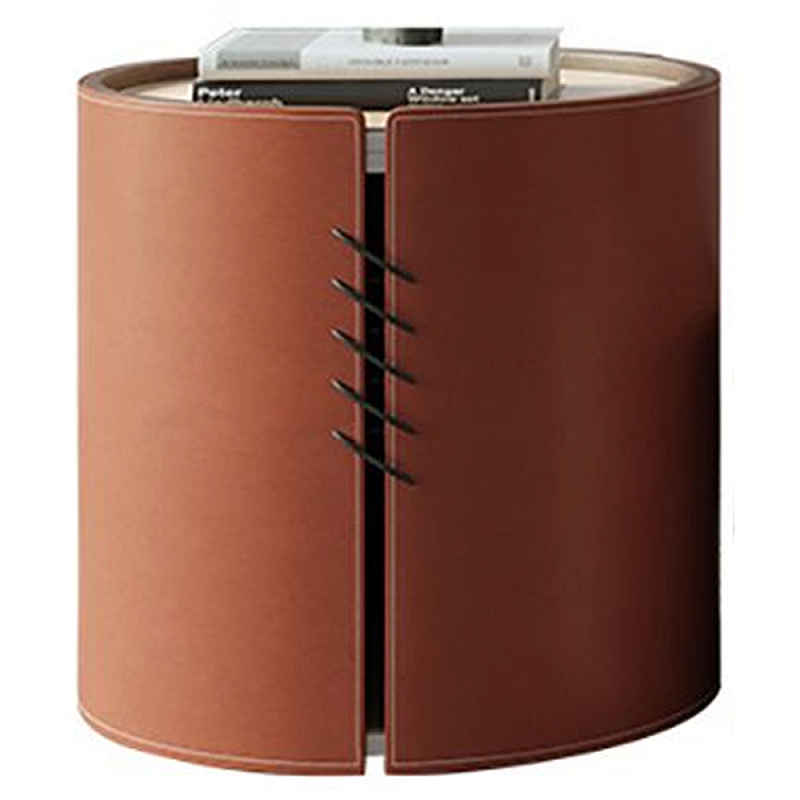 Круглый приставной стол Baxter Leather Side Table Бежевый Коричневый Круглый приставной стол Baxter Leather Side Table Бежевый Коричневый в Липецке | Loft Concept