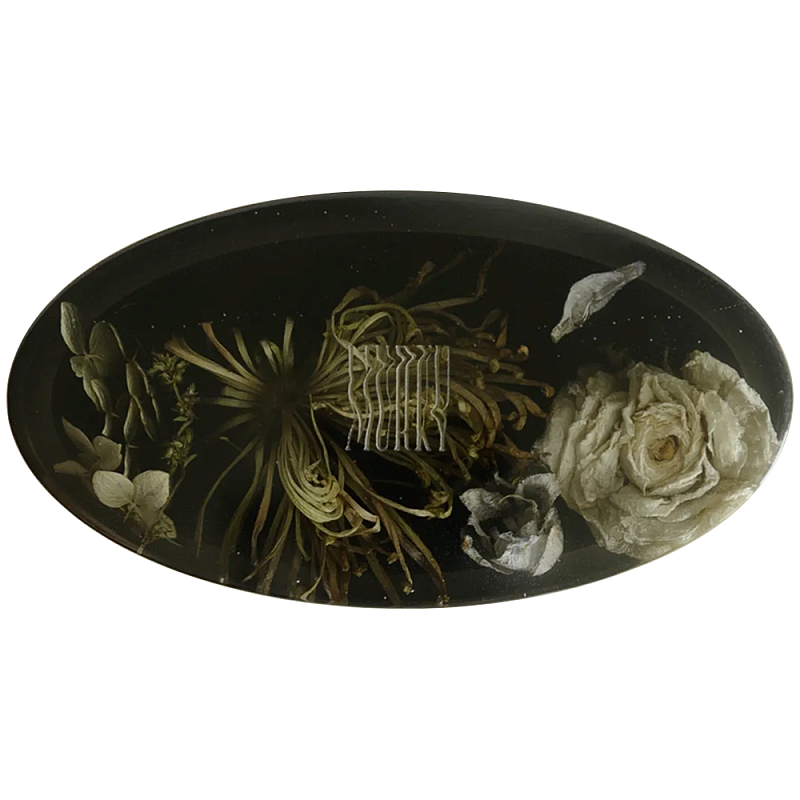 Шкатулка из эпоксидной смолы с цветами черная Epoxy Resin Oval Box Black Черный в Липецке | Loft Concept 