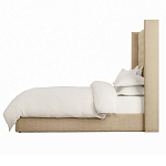 Кровать двуспальная бежевая с основанием из массива дерева с мягким изголовьем Flax Beds варинант исполнения - 2 | Loft Concept в Липецке