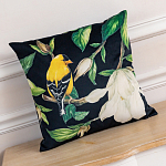 Декоративная подушка чёрная с изображением птиц и цветов Blooming Birds варинант исполнения - 2 | Loft Concept в Липецке