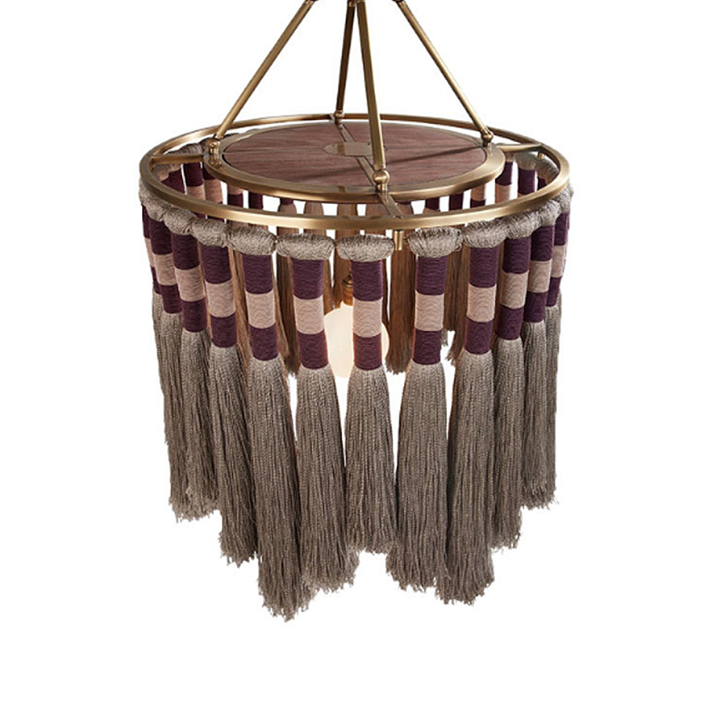 Люстра круглая плетеная с кисточками Walnut Chandelier Tassels Boho Style Орех Латунь Люстра круглая плетеная с кисточками Walnut Chandelier Tassels Boho Style Орех Латунь в Липецке | Loft Concept