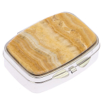 Таблетница карманная прямоугольная с 2-мя отделениями с зеркалом и накладкой из натурального камня Оникс Silver Stone Pillboxes варинант исполнения - 1 | Loft Concept в Липецке