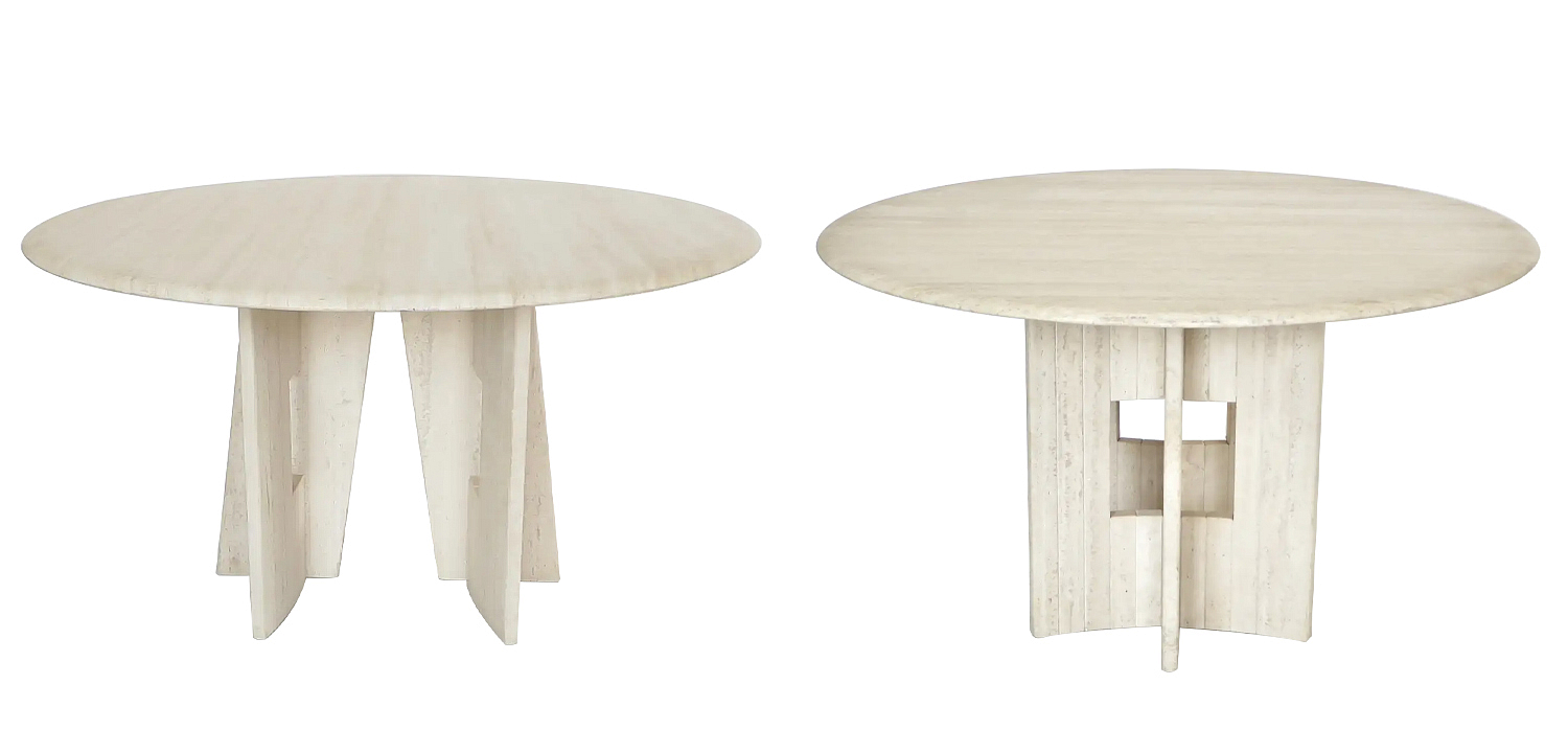Обеденный стол Travertine Marble Dining Table Round with Sculptural Architectural Base Обеденный стол Travertine Marble Dining Table Round with Sculptural Architectural Base - Loft-Concept в Липецке