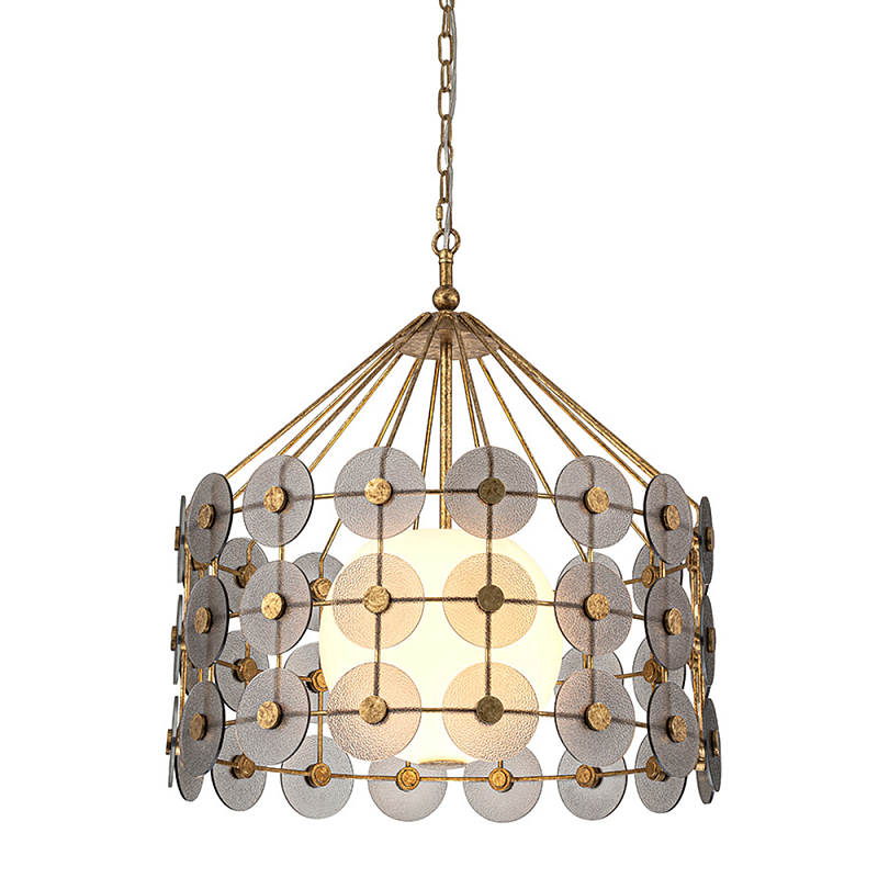 Люстра подвесная с круглыми дисками из серого фактурного стекла с белым матовым шаром внутри Quintiesse Золотой Белый Серый в Липецке | Loft Concept 