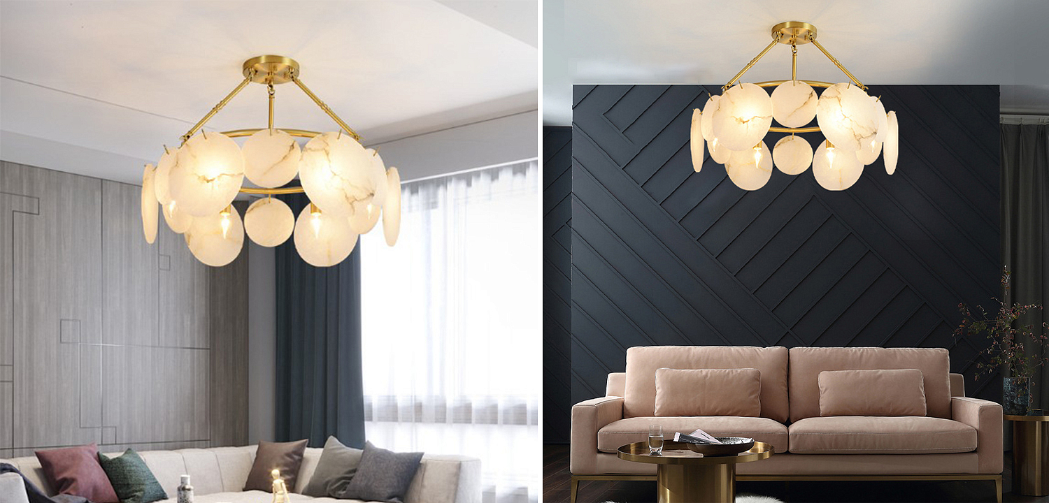 Дизайнерская люстра с круглыми мраморными подвесами Round Marble Pendants Дизайнерская люстра с круглыми мраморными подвесами Round Marble Pendants - Loft-Concept в Липецке