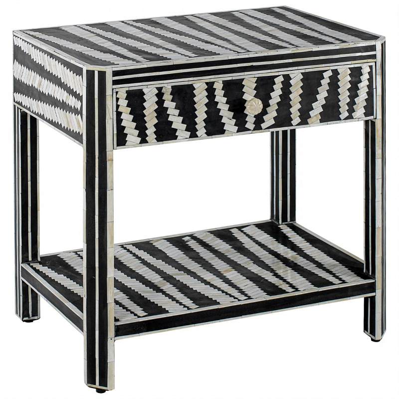 Тумбочка Black&white Indian Bone Inlay nightstand Черно-белый Тумбочка Black&white Indian Bone Inlay nightstand Черно-белый в Липецке | Loft Concept
