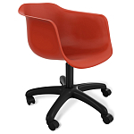 Стул пластиковый красного цвета на колесиках с подъемно-поворотным механизмом Eames Red варинант исполнения - 1 | Loft Concept в Липецке