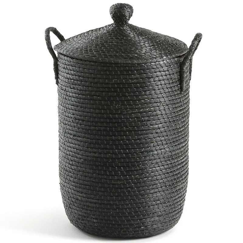 Корзина с крышкой из плетеной рисовой соломы Safiri Wicker Basket Черный Корзина с крышкой из плетеной рисовой соломы Safiri Wicker Basket Черный в Липецке | Loft Concept