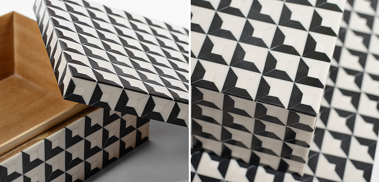 Комплект шкатулок Black White Square Bone Inlay Комплект шкатулок Black White Square Bone Inlay - Loft-Concept в Липецке