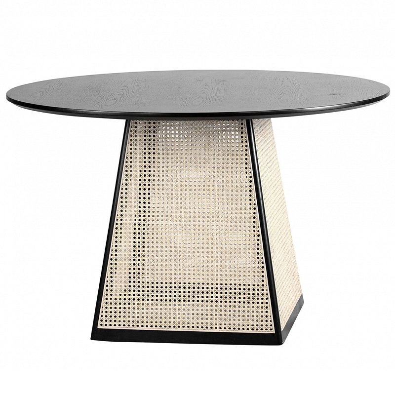 Обеденный стол с круглой чёрной столешницей и плетёным основанием Savanna Round Table Черный Бежевый Обеденный стол с круглой чёрной столешницей и плетёным основанием Savanna Round Table Черный Бежевый в Липецке | Loft Concept