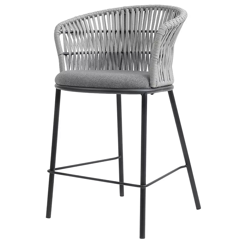 Стул барный с декоративным плетением на спинке и подлокотниках Chair Weave Светло-серый Темно-серый Стул барный с декоративным плетением на спинке и подлокотниках Chair Weave Светло-серый Темно-серый в Липецке | Loft Concept