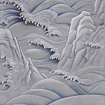 Обои ручная роспись Matsushima Waves Hokusai on Gun Metal dyed silk варинант исполнения - 2 | Loft Concept в Липецке