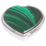 Таблетница карманная в форме сердца с 3-мя отделениями с зеркалом и накладкой из натурального камня Малахит Silver Stone Pillboxes варинант исполнения - 1 | Loft Concept в Липецке