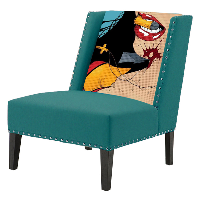 FUN Armchair "Super woman" Turquoise Дизайнерское кресло с цветным принтом Бирюзовый FUN Armchair "Super woman" Turquoise Дизайнерское кресло с цветным принтом Бирюзовый в Липецке | Loft Concept