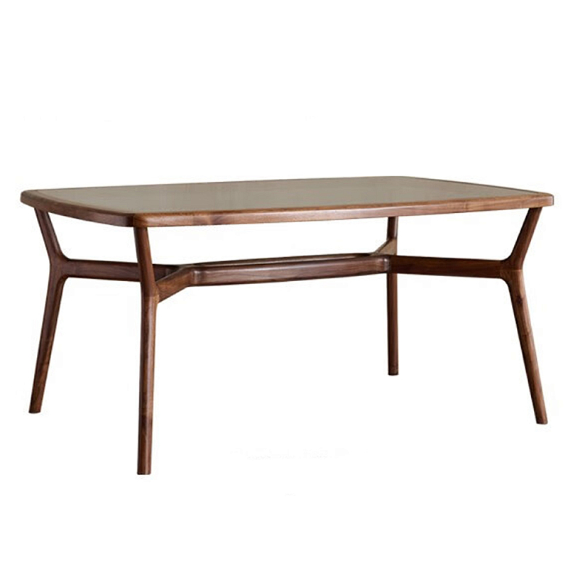 Стол обеденный с каркасом из дерева и стеклянной столешницей Walnut Dining Table Орех в Липецке | Loft Concept 