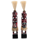 Комплект из 2-х деревянных статуэток Asmat Straw Headdress Statuettes Red Turquoise варинант исполнения - 4 | Loft Concept в Липецке