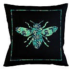 Подушка декоративная пчела с бирюзовым узором Ikat Pattern варинант исполнения - 1 | Loft Concept в Липецке