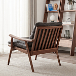 Кресло c каркасом из массива дерева и мягкой кожаной обивкой Walnut Armchair варинант исполнения - 4 | Loft Concept в Липецке