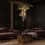 Люстра подвесная вытянутой формы с плафонами из стекла и металла с тремя вертикальными подвесками Gilded Mirage  варинант исполнения - 9 | Loft Concept в Липецке