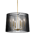 Люстра цвета латунь с 6-ю лампами свечами внутри цилиндрического абажура из черных металлических реек Kichler варинант исполнения - 1 | Loft Concept в Липецке