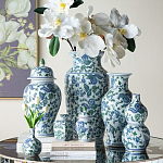 Ваза с крышкой и зелено-голубым рисунком на белом фоне 51 см Blue & White Ornament варинант исполнения - 6 | Loft Concept в Липецке