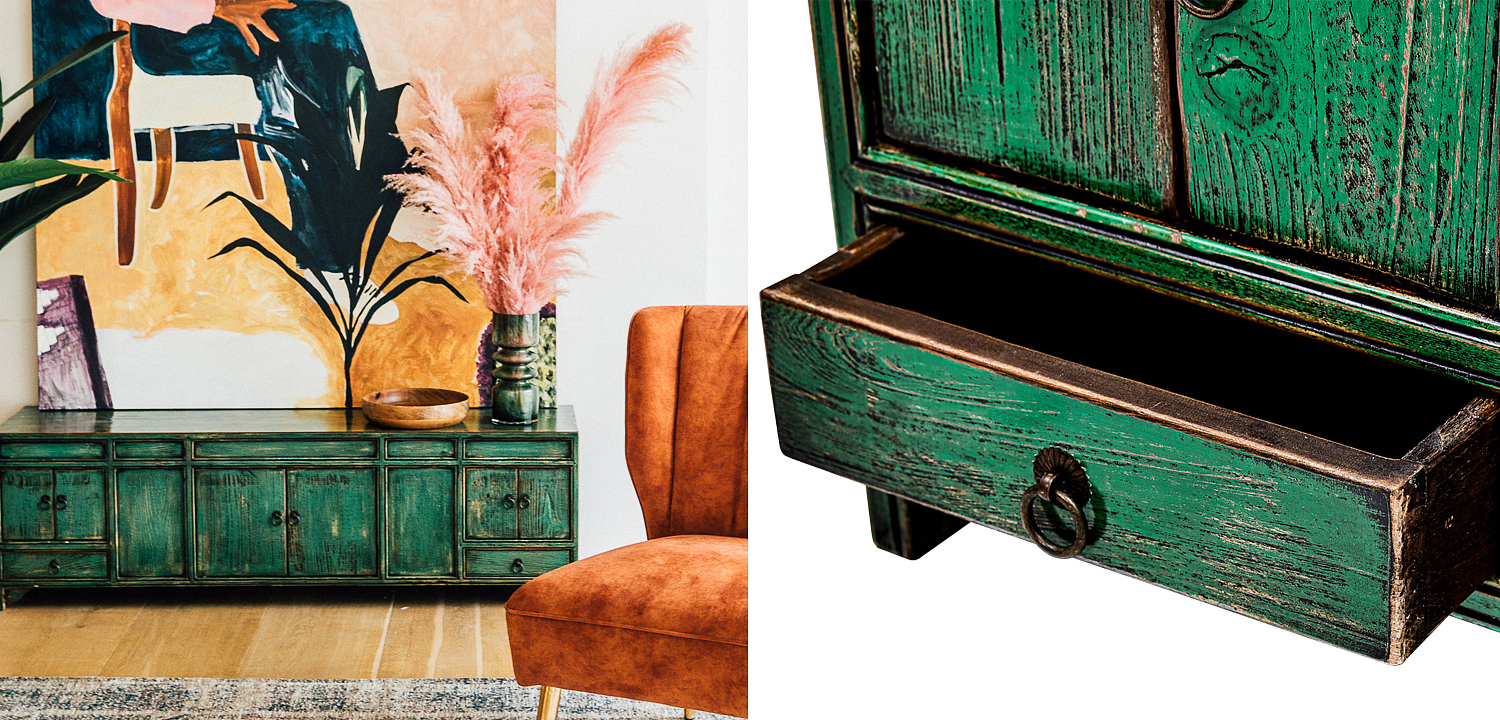 Комод длинный в винтажном стиле Holden Loft Chest of Drawers Green Комод длинный в винтажном стиле Holden Loft Chest of Drawers Green - Loft-Concept в Липецке