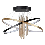 Люстра подвесная с 2-мя пересекающимися круглыми подвесами в черном и золотистом цвете и вертикальными подвесками Ring Horizontal варинант исполнения - 1 | Loft Concept в Липецке