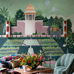 Обои ручная роспись Mahal Garden Original colourway on blue painted Xuan paper варинант исполнения - 1 | Loft Concept в Липецке