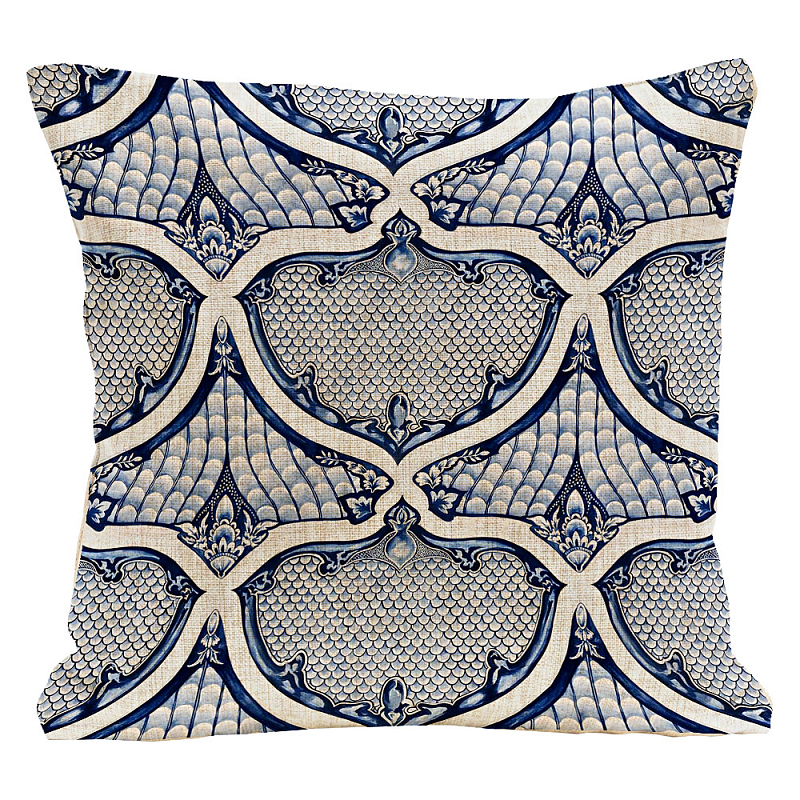 Декоративная подушка Blue Spades Pillow Морская синь Бежевый Декоративная подушка Blue Spades Pillow Морская синь Бежевый в Липецке | Loft Concept