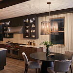 Люстра цвета латунь с 6-ю лампами свечами внутри цилиндрического абажура из черных металлических реек Kichler варинант исполнения - 7 | Loft Concept в Липецке