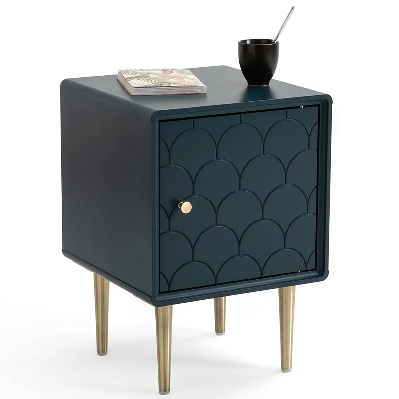 Тумба с одной дверцей Scale Ornament Blue Nightstand Синий Латунь Тумба с одной дверцей Scale Ornament Blue Nightstand Синий Латунь в Липецке | Loft Concept