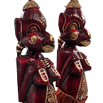 Комплект из 2-х деревянных статуэток Asmat Red Straw Headdress Statuettes Red Gold варинант исполнения - 3 | Loft Concept в Липецке