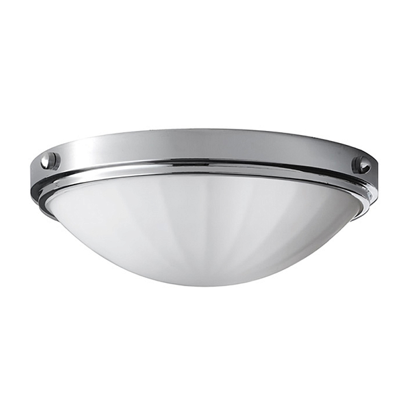 Потолочный светильник для ванных комнат цвета хром с белым матовым ребристым плафоном в форме полусферы Feiss Хром Белый в Липецке | Loft Concept 