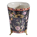 Кашпо из фарфора черная с цветочной росписью и бронзовой стрекозой Spring Garden варинант исполнения - 2 | Loft Concept в Липецке