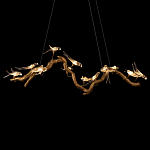 Люстра подвесная линейная с прозрачными стеклянными птичками на ветвях Serip Voa варинант исполнения - 7 | Loft Concept в Липецке