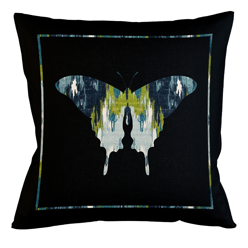 Подушка декоративная бабочка сине-зеленый узор Ikat Pattern Синий Бежевый Черный Зеленый Подушка декоративная бабочка сине-зеленый узор Ikat Pattern Синий Бежевый Черный Зеленый в Липецке | Loft Concept