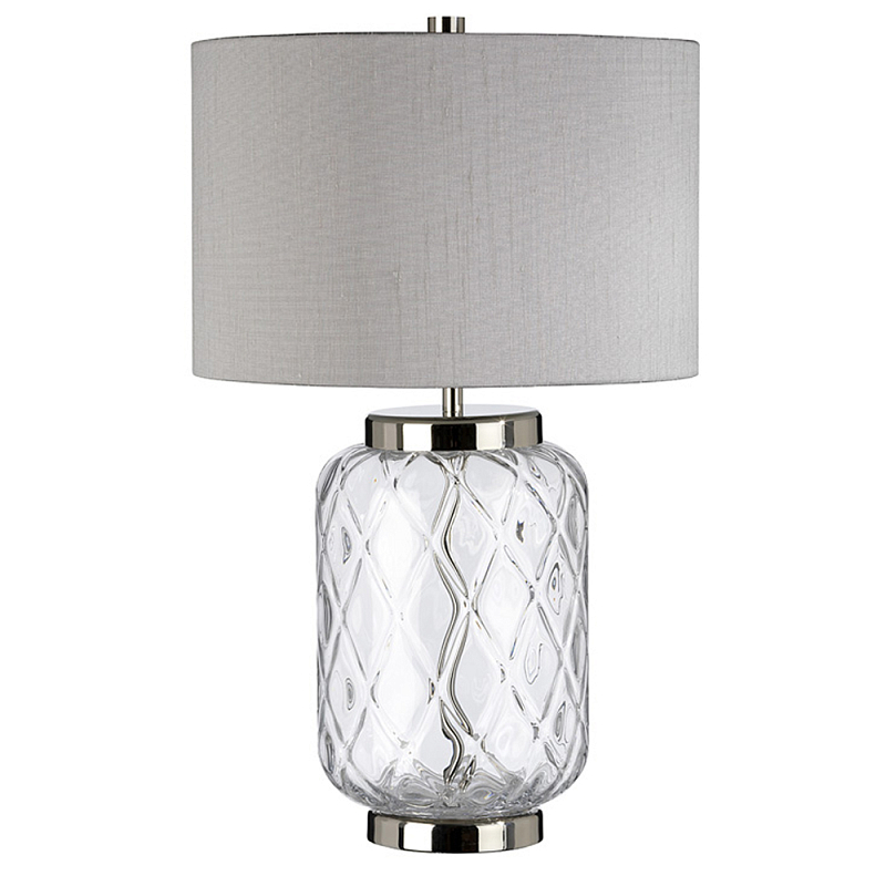 Настольная лампа с цилиндрическим абажуром и прозрачным стеклянным основанием Quintiesse Никель Темно-синий Прозрачное Стекло Серый в Липецке | Loft Concept 