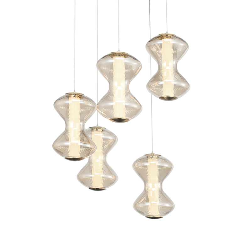 Люстра светодиодная с стеклянными волнообразными плафонами Amphora of Light Коньяк Золотой в Липецке | Loft Concept 