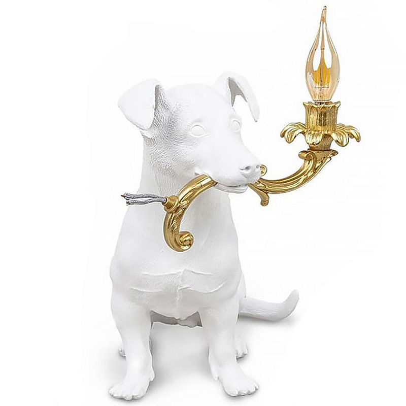 Настольная лампа в виде щенка Puppy White Table Lamp Белый Золотой Настольная лампа в виде щенка Puppy White Table Lamp Белый Золотой в Липецке | Loft Concept