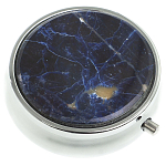 Таблетница карманная круглая с 3-мя отделениями с зеркалом и накладкой из натурального камня Содалит Silver Stone Pillboxes варинант исполнения - 1 | Loft Concept в Липецке